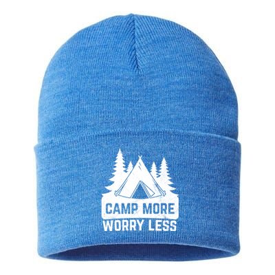 Funny Camp More Worry Less For Campers Camping Gift Sustainable Knit Beanie