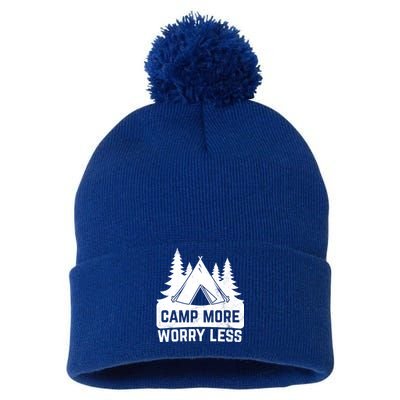 Funny Camp More Worry Less For Campers Camping Gift Pom Pom 12in Knit Beanie