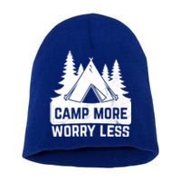 Funny Camp More Worry Less For Campers Camping Gift Short Acrylic Beanie