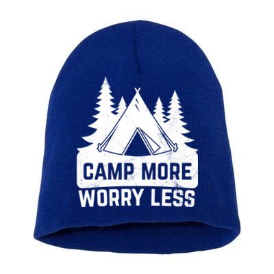 Funny Camp More Worry Less For Campers Camping Gift Short Acrylic Beanie