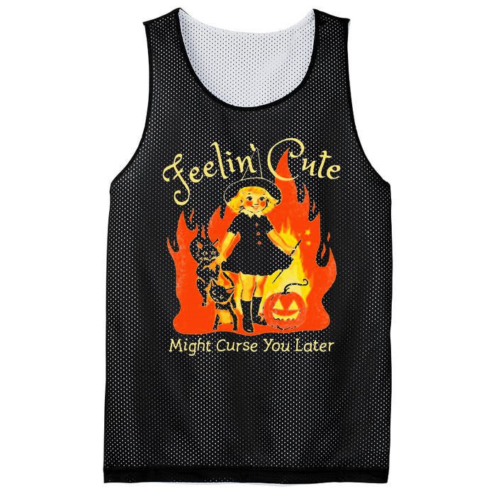 Feeling Cute Might Curse You Later Cute Witch Mesh Reversible Basketball Jersey Tank