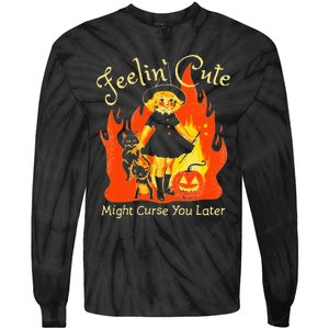 Feeling Cute Might Curse You Later Cute Witch Tie-Dye Long Sleeve Shirt