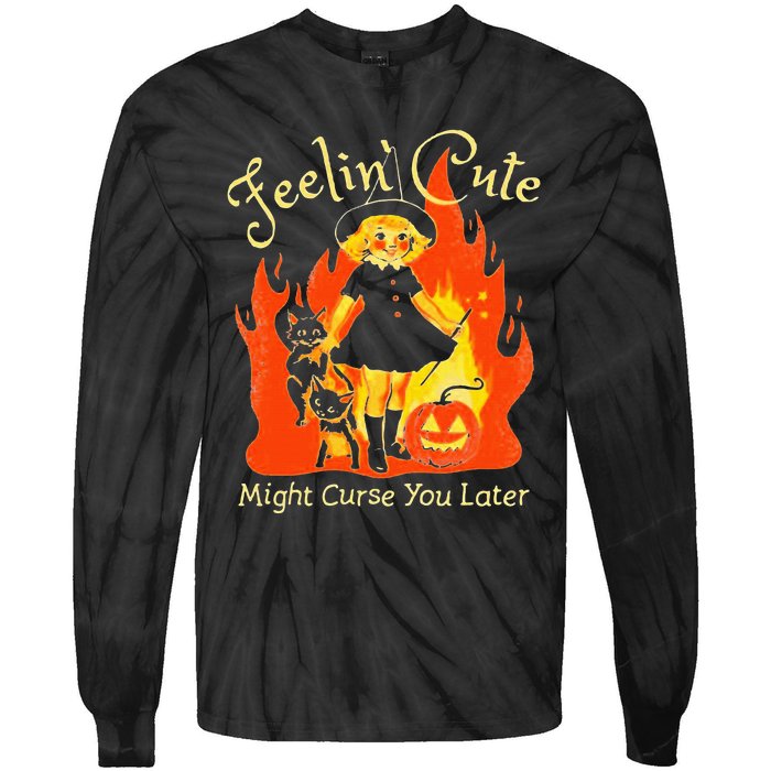 Feeling Cute Might Curse You Later Cute Witch Tie-Dye Long Sleeve Shirt