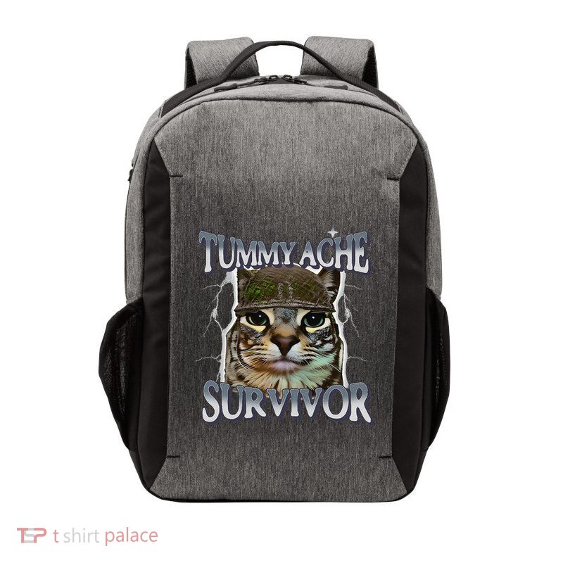 Funny Cat Meme Tummy Ache Survivor Sarcasm Humor Cats Lover Vector Backpack