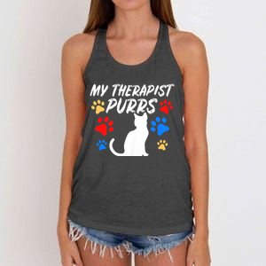 Funny Cat Mom Cat Dad Cat Lover Therapy Purrs Gift Women's Knotted Racerback Tank