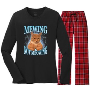 Funny Cat Meme Meowing Looks Max Meowing Women's Long Sleeve Flannel Pajama Set 