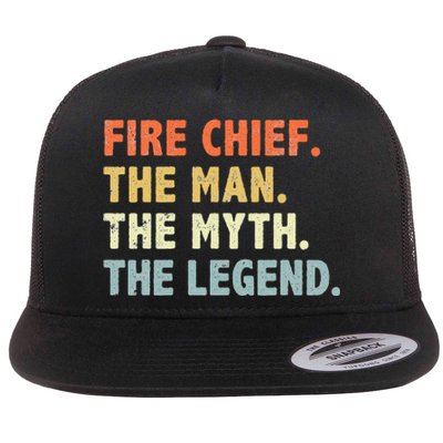 Fire Chief Man The Myth Legend Gifts Firefighter Fire Chief Flat Bill Trucker Hat