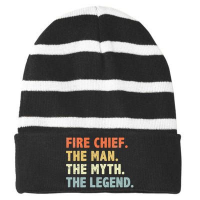 Fire Chief Man The Myth Legend Gifts Firefighter Fire Chief Striped Beanie with Solid Band