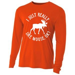 Funny Christmas Moose Gift Cooling Performance Long Sleeve Crew