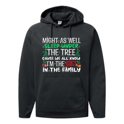 Funny Christmas Might As Well Sleep Under Tree Christmas Performance Fleece Hoodie