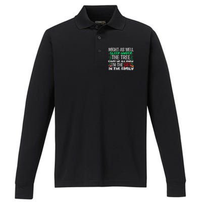 Funny Christmas Might As Well Sleep Under Tree Christmas Performance Long Sleeve Polo