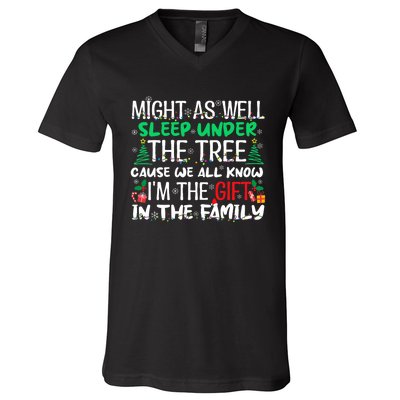 Funny Christmas Might As Well Sleep Under Tree Christmas V-Neck T-Shirt