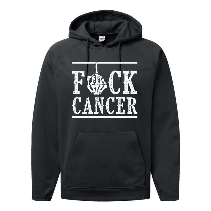 Fuck Cancer Middle Finger Bone Skeleton Cancer Survivor Performance Fleece Hoodie