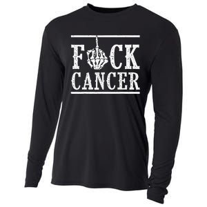 Fuck Cancer Middle Finger Bone Skeleton Cancer Survivor Cooling Performance Long Sleeve Crew