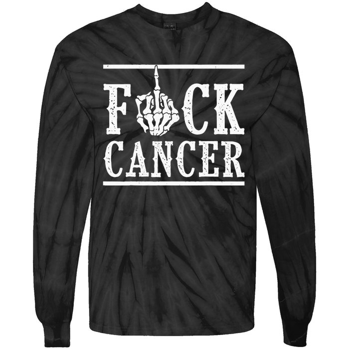 Fuck Cancer Middle Finger Bone Skeleton Cancer Survivor Tie-Dye Long Sleeve Shirt