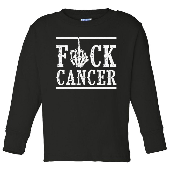 Fuck Cancer Middle Finger Bone Skeleton Cancer Survivor Toddler Long Sleeve Shirt