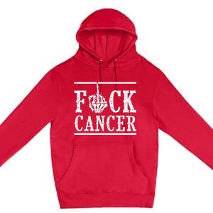 Fuck Cancer Middle Finger Bone Skeleton Cancer Survivor Premium Pullover Hoodie