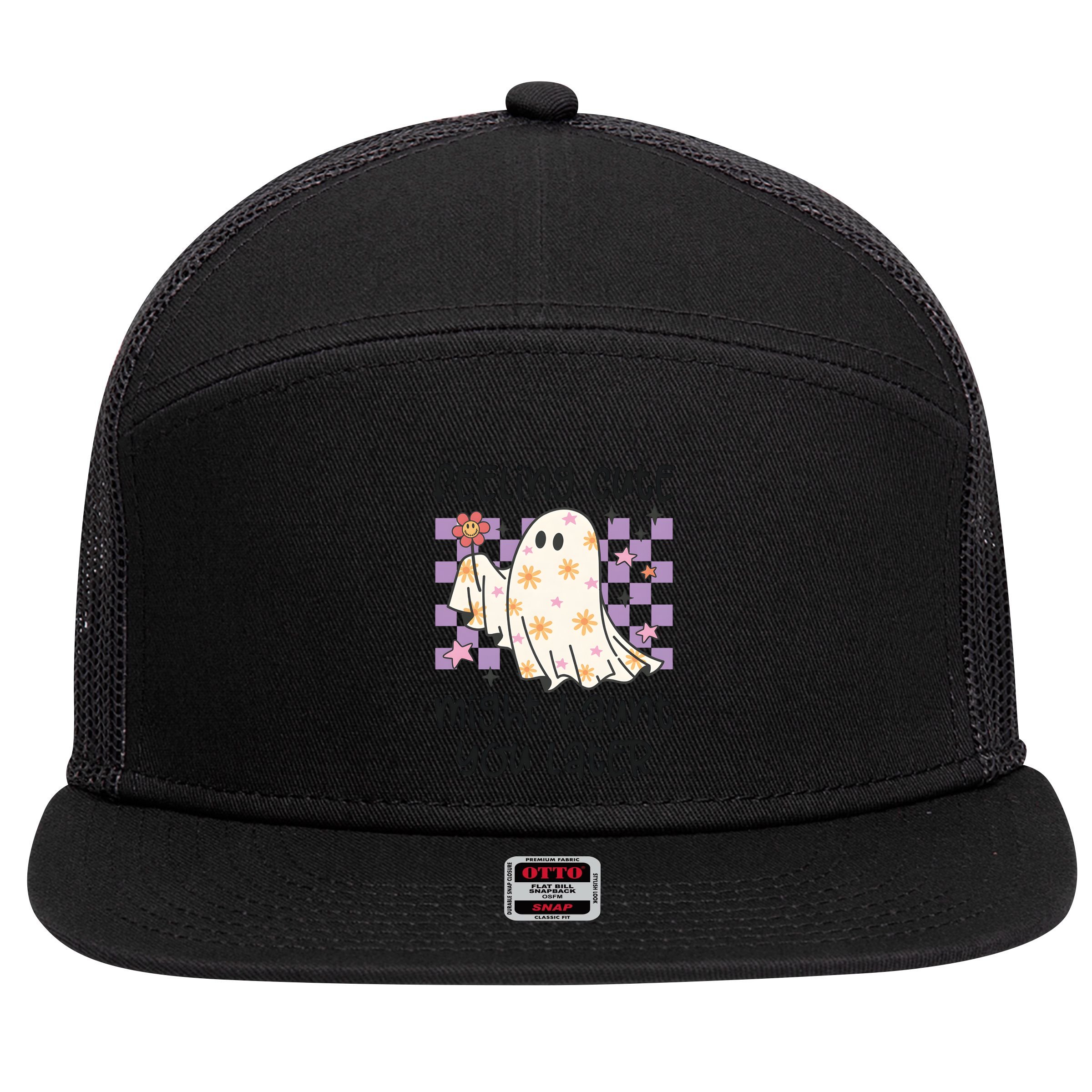 Feeling Cute Might Haunt You Later Halloween 7 Panel Mesh Trucker Snapback Hat