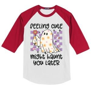 Feeling Cute Might Haunt You Later Halloween Kids Colorblock Raglan Jersey