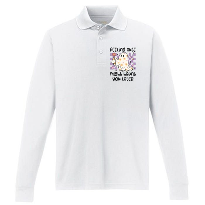 Feeling Cute Might Haunt You Later Halloween Performance Long Sleeve Polo