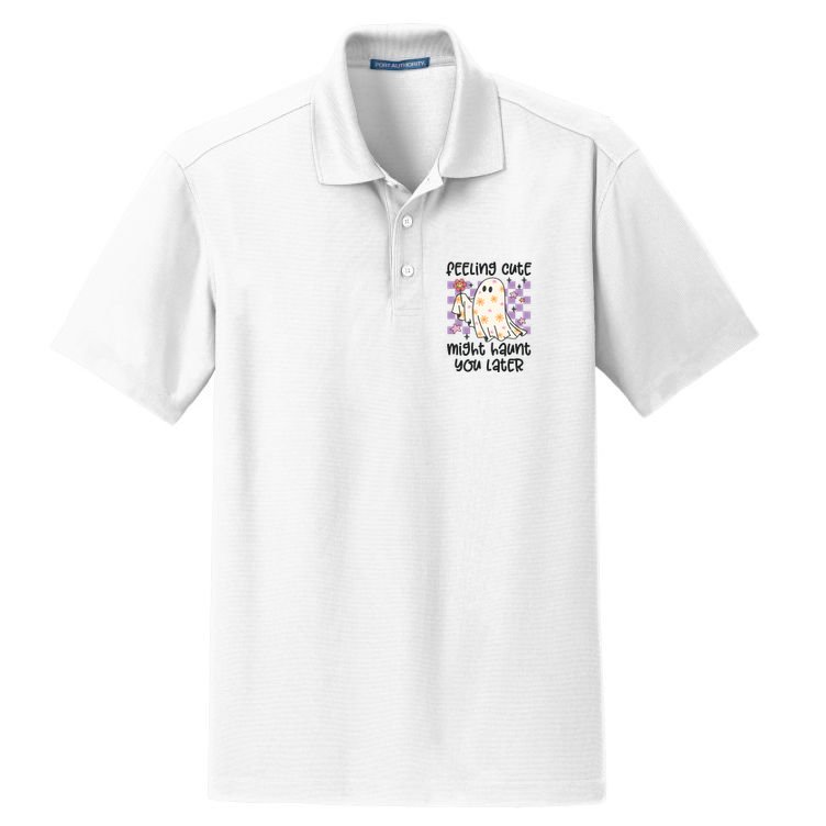 Feeling Cute Might Haunt You Later Halloween Dry Zone Grid Polo