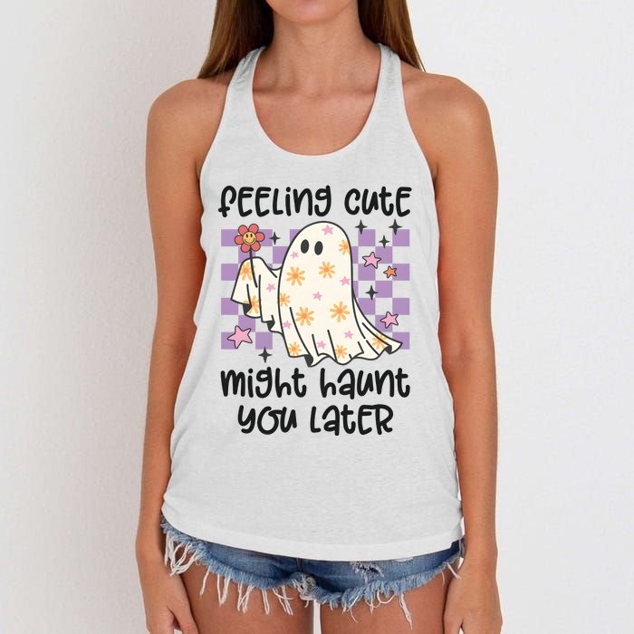 Feeling Cute Might Haunt You Later Halloween Women's Knotted Racerback Tank