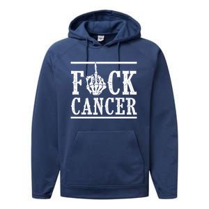 Fuck Cancer Middle Finger Bone Skeleton Cancer Survivor Gift Performance Fleece Hoodie