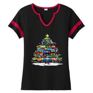 Funny Christmas Muscle Car Christmas Tree Ladies Halftime Notch Neck Tee