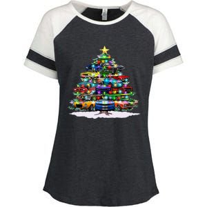 Funny Christmas Muscle Car Christmas Tree Enza Ladies Jersey Colorblock Tee