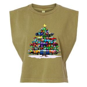 Funny Christmas Muscle Car Christmas Tree Garment-Dyed Women's Muscle Tee