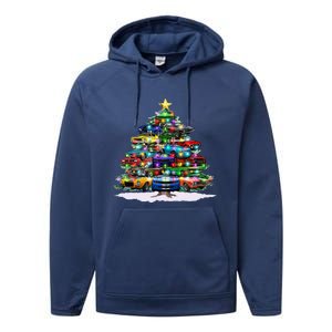 Funny Christmas Muscle Car Christmas Tree Performance Fleece Hoodie