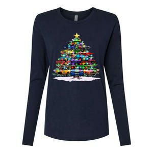 Funny Christmas Muscle Car Christmas Tree Womens Cotton Relaxed Long Sleeve T-Shirt