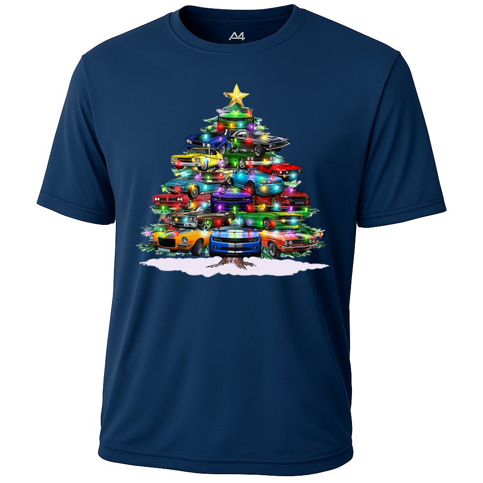 Funny Christmas Muscle Car Christmas Tree Cooling Performance Crew T-Shirt