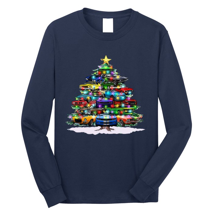 Funny Christmas Muscle Car Christmas Tree Long Sleeve Shirt