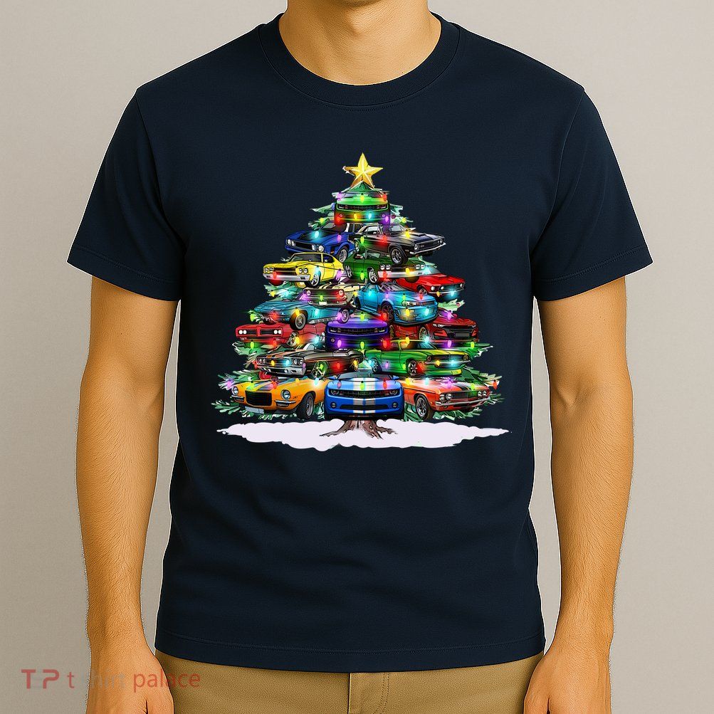 Funny Christmas Muscle Car Christmas Tree T-Shirt
