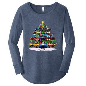 Funny Christmas Muscle Car Christmas Tree Women's Perfect Tri Tunic Long Sleeve Shirt