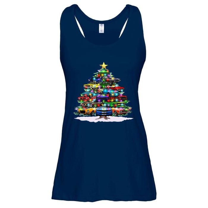 Funny Christmas Muscle Car Christmas Tree Ladies Essential Flowy Tank