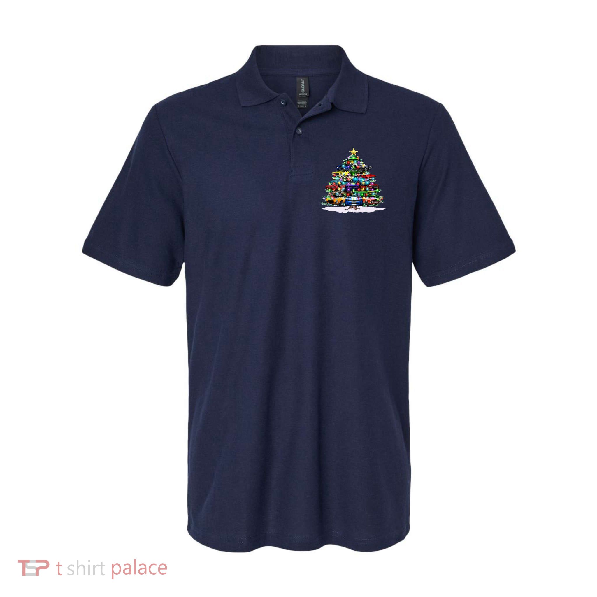 Funny Christmas Muscle Car Christmas Tree Softstyle Adult Sport Polo