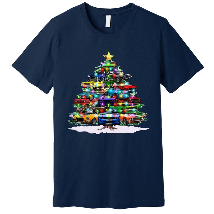 Funny Christmas Muscle Car Christmas Tree Premium T-Shirt