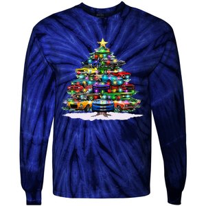 Funny Christmas Muscle Car Christmas Tree Tie-Dye Long Sleeve Shirt