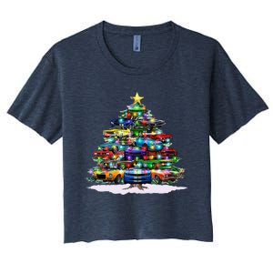 Funny Christmas Muscle Car Christmas Tree Women's Crop Top Tee