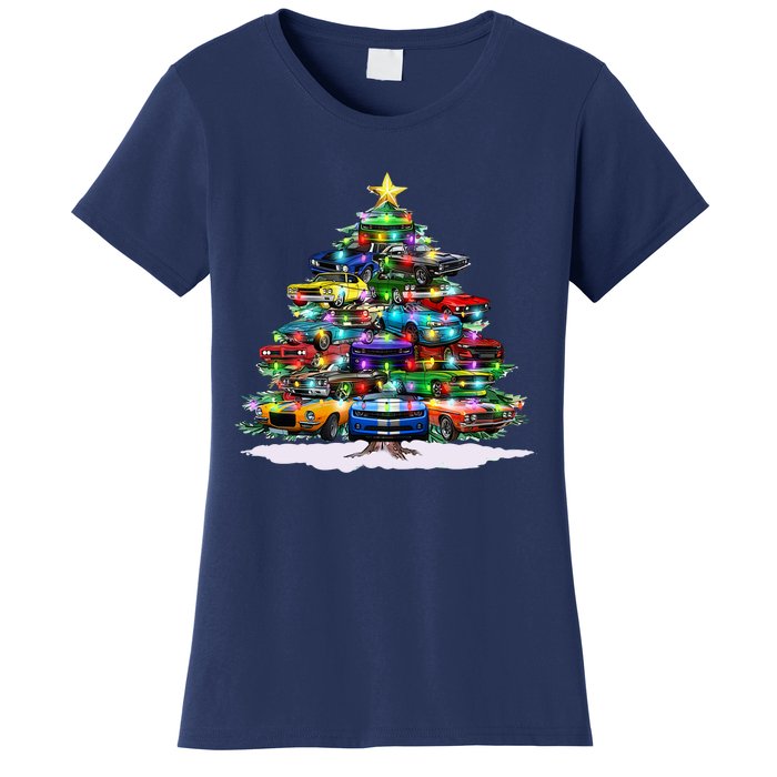 Funny Christmas Muscle Car Christmas Tree Women's T-Shirt