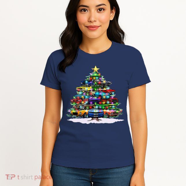 Funny Christmas Muscle Car Christmas Tree Women's T-Shirt