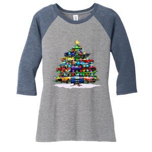 Funny Christmas Muscle Car Christmas Tree Women's Tri-Blend 3/4-Sleeve Raglan Shirt