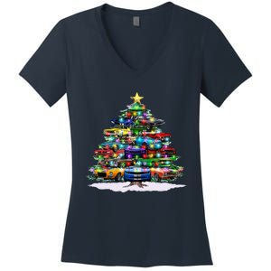 Funny Christmas Muscle Car Christmas Tree Women's V-Neck T-Shirt