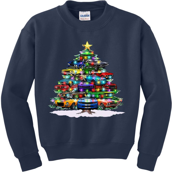 Funny Christmas Muscle Car Christmas Tree Kids Sweatshirt