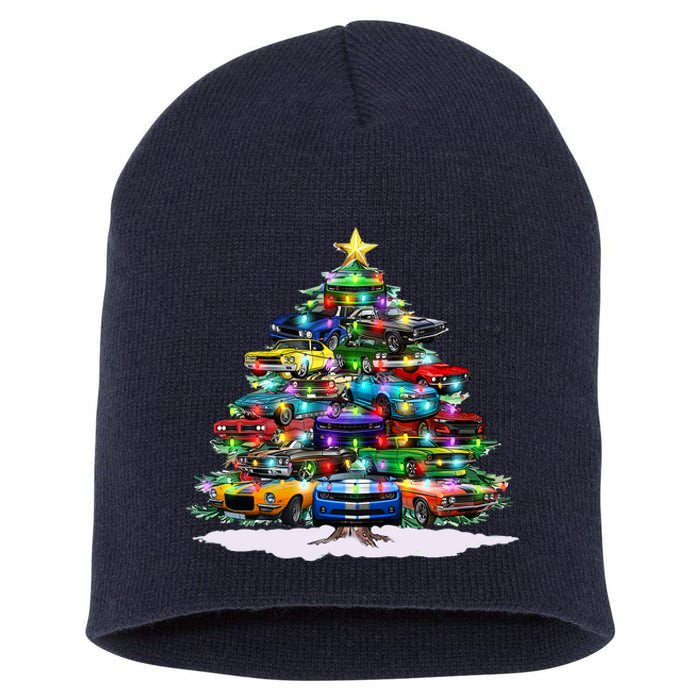 Funny Christmas Muscle Car Christmas Tree Short Acrylic Beanie