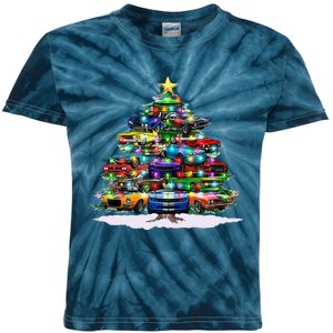 Funny Christmas Muscle Car Christmas Tree Kids Tie-Dye T-Shirt