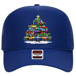 Funny Christmas Muscle Car Christmas Tree High Crown Mesh Back Trucker Hat