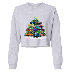 Funny Christmas Muscle Car Christmas Tree Cropped Pullover Crew